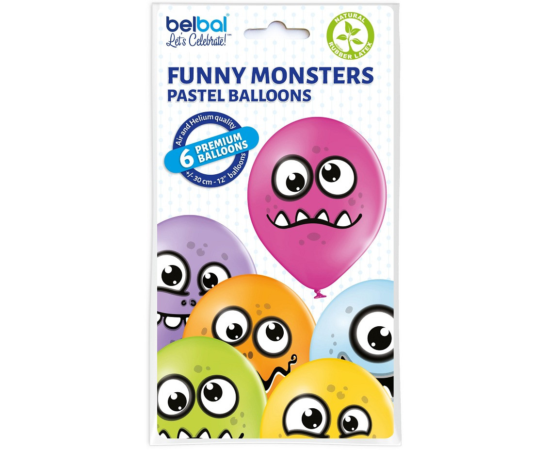Balloons Belbal 12", D11, funny monsters, 6 pcs